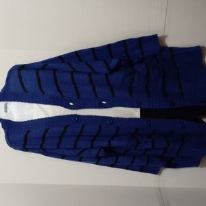 LuLaRoe Blue/ Black Button Front Long Cardigan Stripe Sweater. L